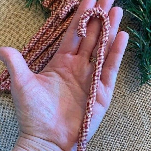 12 Primitive 6" BARN RED Fabric Candy Canes Christmas Ornaments farmhouse decor - Picture 4 of 6